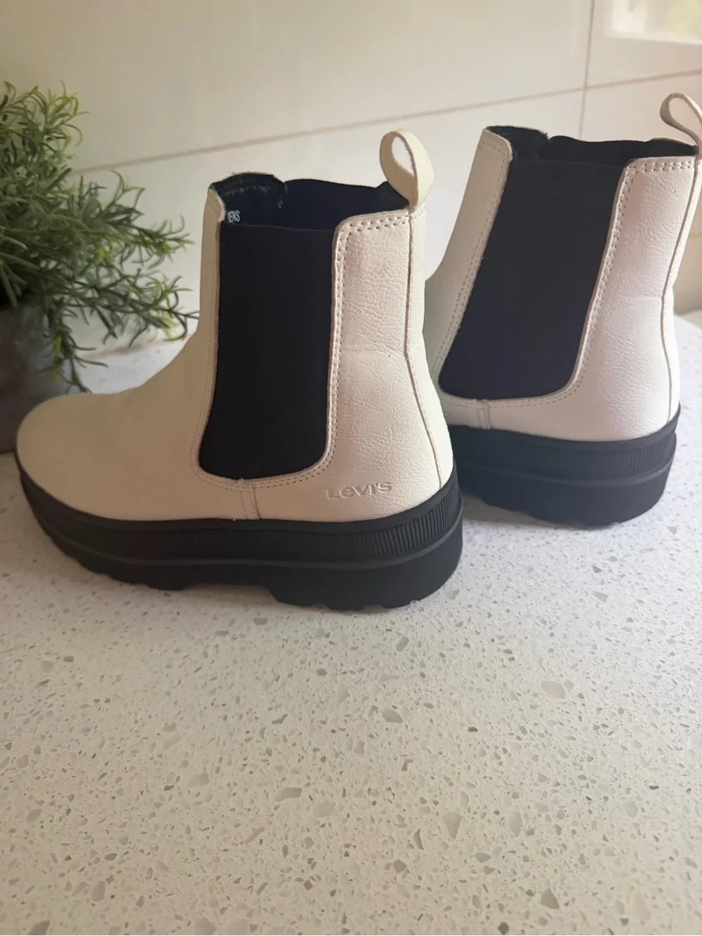 Levi's White Chelsea Platform Ankle Boots with Black Panels